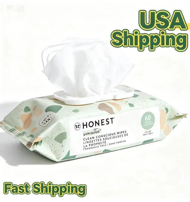 Main image of 60 Count PlantBased Baby Wipes Compostable MultiUse Wet Wipes 99% Water FragranceFree Hypoallergenic Wipes for Sensitive Skin