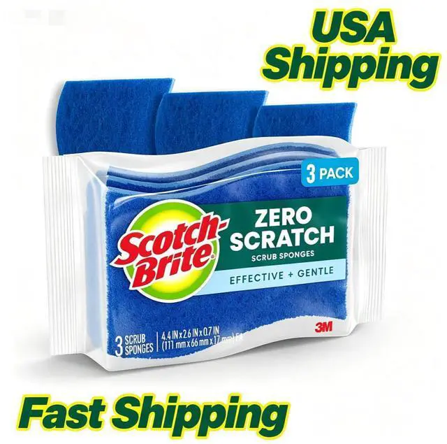 Main image of 3 Pack ZeroScratch Kitchen Scrub Sponge Gentle Dish Cleaning Sponge Safe for NonStick Cookware Bathroom Household Cleaning Sponges