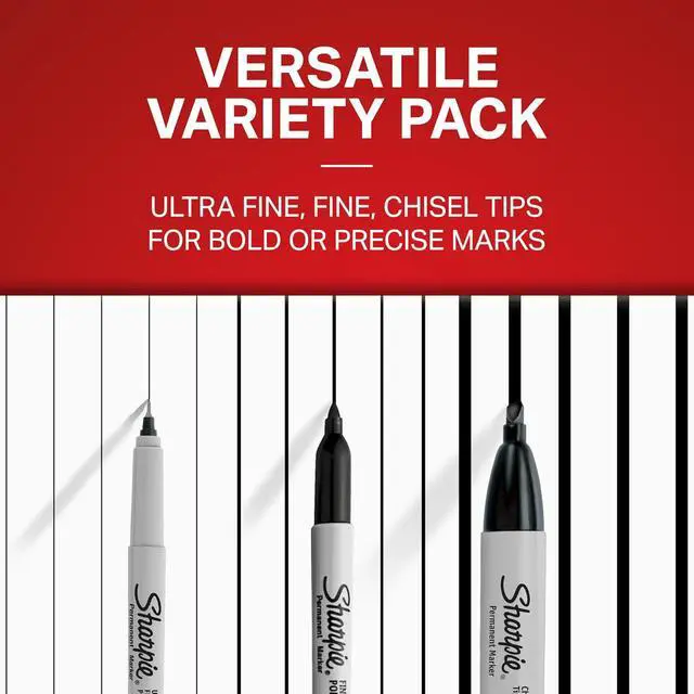 Alt view image 3 of 6 - 6 Count Permanent Marker Variety Pack Black Fine UltraFine Chisel Tip Waterproof QuickDry Markers School Office Art Supplies