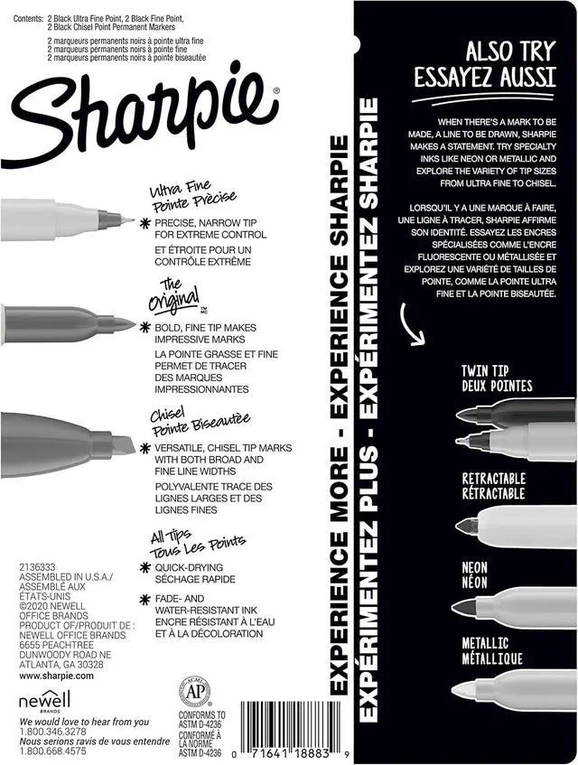 Alt view image 5 of 6 - 6 Count Permanent Marker Variety Pack Black Fine UltraFine Chisel Tip Waterproof QuickDry Markers School Office Art Supplies