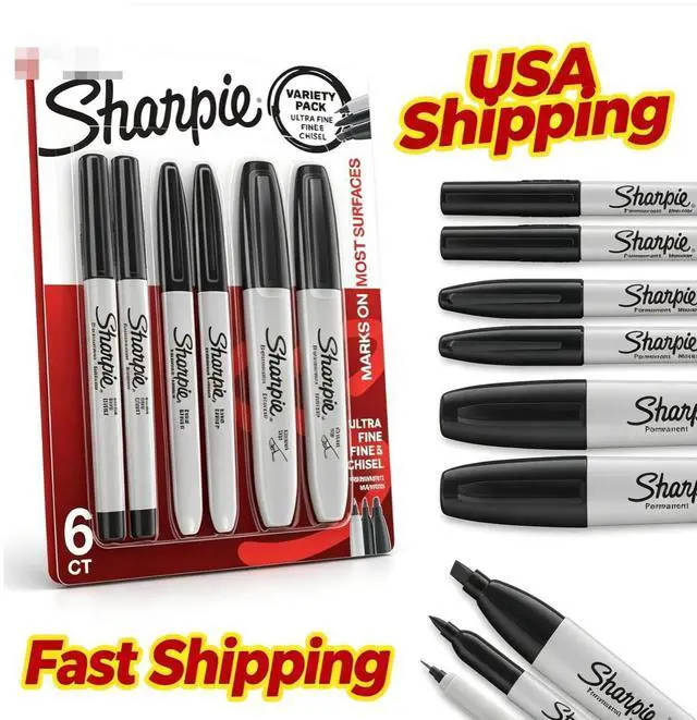 Main image of 6 Count Permanent Marker Variety Pack Black Fine UltraFine Chisel Tip Waterproof QuickDry Markers School Office Art Supplies