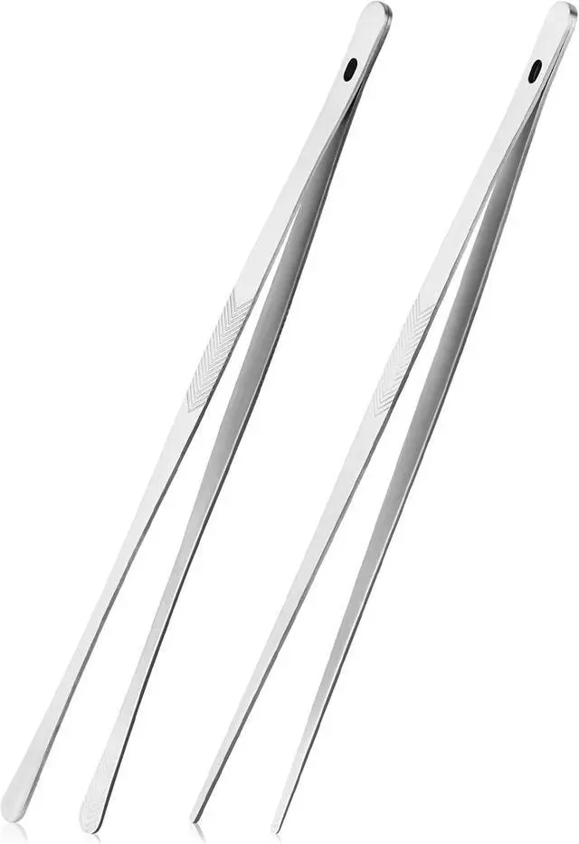 Alt view image 3 of 6 - 2 Pcs 12 Inch Stainless Steel Kitchen Tongs Tweezers Serrated Tip PrecisionGrip Food Tongs for BBQ Grill Pasta Salad Cooking Serving