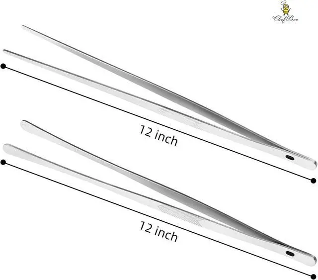 Alt view image 5 of 6 - 2 Pcs 12 Inch Stainless Steel Kitchen Tongs Tweezers Serrated Tip PrecisionGrip Food Tongs for BBQ Grill Pasta Salad Cooking Serving
