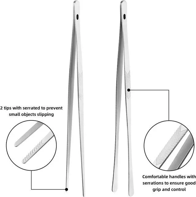 Alt view image 4 of 6 - 2 Pcs 12 Inch Stainless Steel Kitchen Tongs Tweezers Serrated Tip PrecisionGrip Food Tongs for BBQ Grill Pasta Salad Cooking Serving
