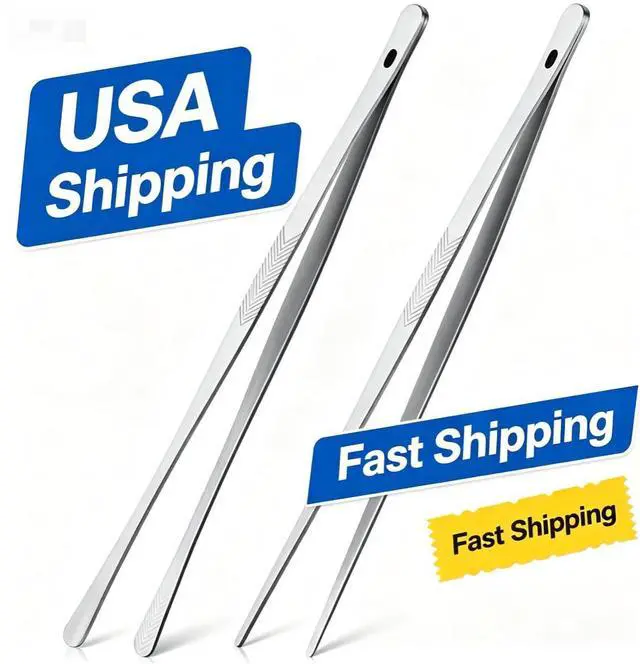 Main image of 2 Pcs 12 Inch Stainless Steel Kitchen Tongs Tweezers Serrated Tip PrecisionGrip Food Tongs for BBQ Grill Pasta Salad Cooking Serving