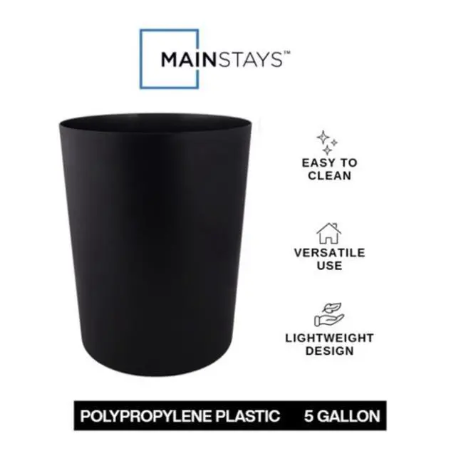 Alt view image 2 of 7 - 5 Gallon OpenTop Plastic Wastebasket Matte Black Round BPAFree Garbage Bin Lightweight Trash Can for Bathroom Bedroom Office Kitchen