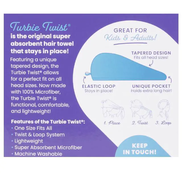 Alt view image 2 of 7 - Microfiber Hair Towel TwistLoop FastDrying Hair Turban Peacock Blue Absorbent AntiFrizz Hair Wrap for Kids Adults TravelReady