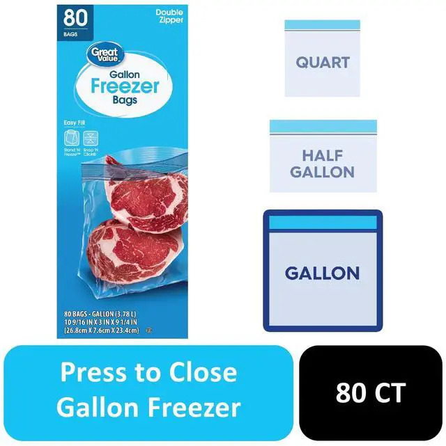Alt view image 6 of 7 - 2 Pack GallonSize Freezer Storage Bags 80 Count Total Double Zipper Seal Prevent FreezerBurn Reusable Food Storage Bags for Travel Household Organizing