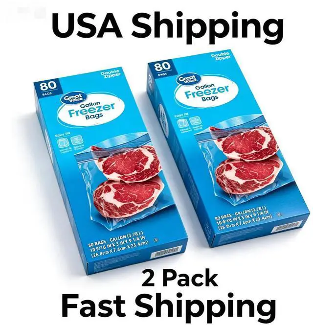 Main image of 2 Pack GallonSize Freezer Storage Bags 80 Count Total Double Zipper Seal Prevent FreezerBurn Reusable Food Storage Bags for Travel Household Organizing