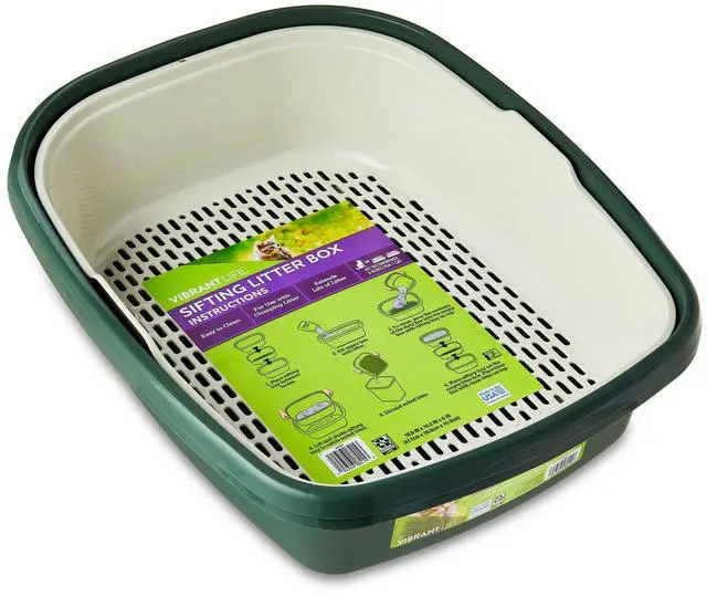 Main image of 3Piece Rotational Sifting Cat Litter Tray, NoScoop QuickClean Kitty Litter Box, BPAFree Plastic, 18.8" x 15" Pet Toilet