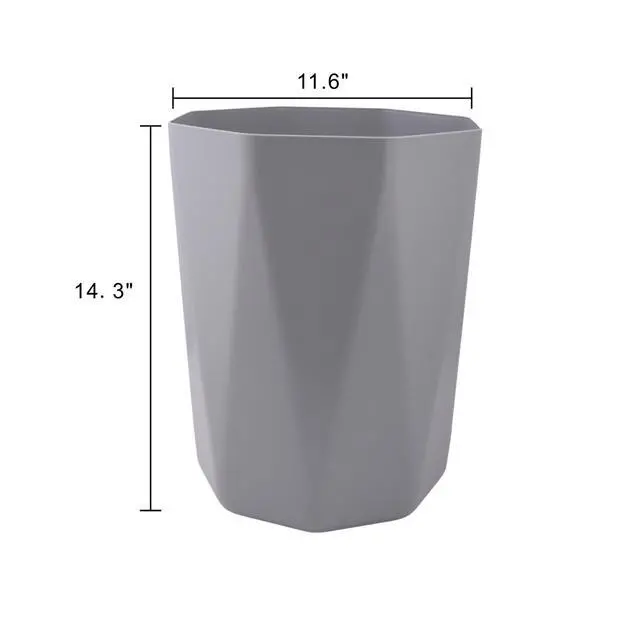Alt view image 5 of 5 - 5 Gallon OpenTop Plastic Wastebasket Gray Geometric Matte Finish Polypropylene Garbage Bin Lightweight Trash Can for Bathroom Bedroom Office