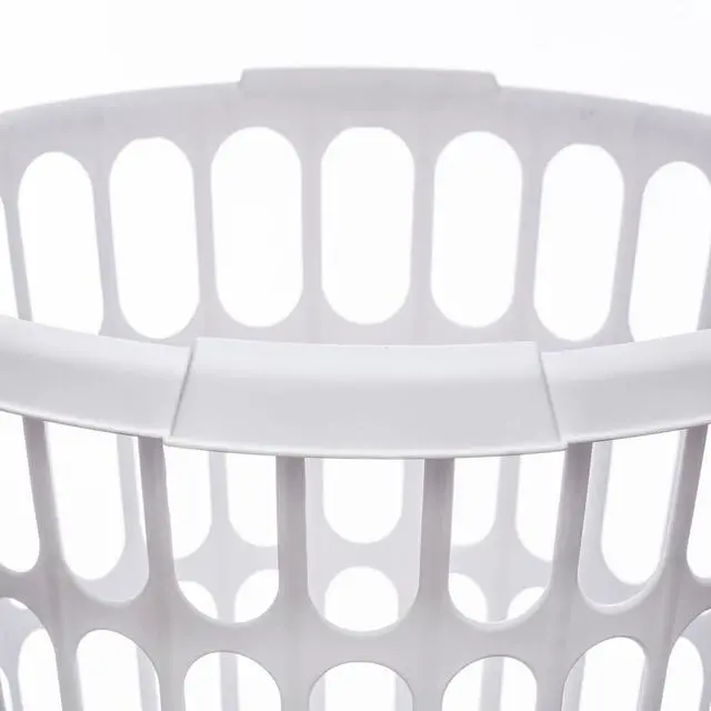 Alt view image 6 of 6 - 8 Pack 1 Bushel Round White Plastic Laundry Basket Ventilated Sides IntegratedHandle Clothes Hamper for Home Dorm Laundry Storage