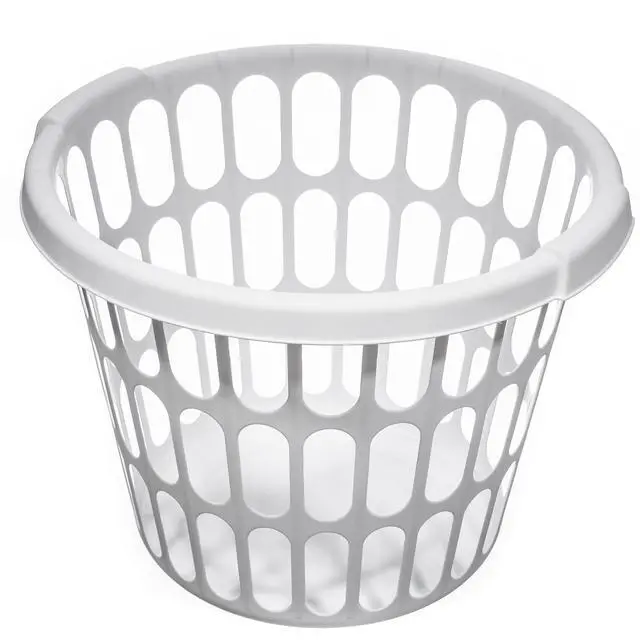 Alt view image 5 of 6 - 8 Pack 1 Bushel Round White Plastic Laundry Basket Ventilated Sides IntegratedHandle Clothes Hamper for Home Dorm Laundry Storage