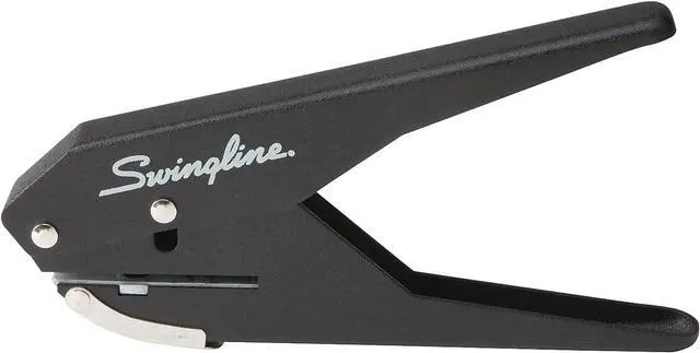 Main image of Swingline 1Hole Handheld Paper Puncher 20Sheet Capacity LowForce PlierStyle Single Hole Punch 1/4 Inch Hole Metal Hole Puncher with Chip Storage Compartment Black Silver Office Supply