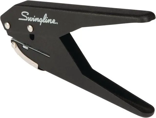 Alt view image 5 of 6 - Swingline 1Hole Handheld Paper Puncher 20Sheet Capacity LowForce PlierStyle Single Hole Punch 1/4 Inch Hole Metal Hole Puncher with Chip Storage Compartment Black Silver Office Supply