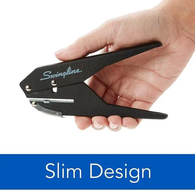 Alt view image 4 of 6 - Swingline 1Hole Handheld Paper Puncher 20Sheet Capacity LowForce PlierStyle Single Hole Punch 1/4 Inch Hole Metal Hole Puncher with Chip Storage Compartment Black Silver Office Supply