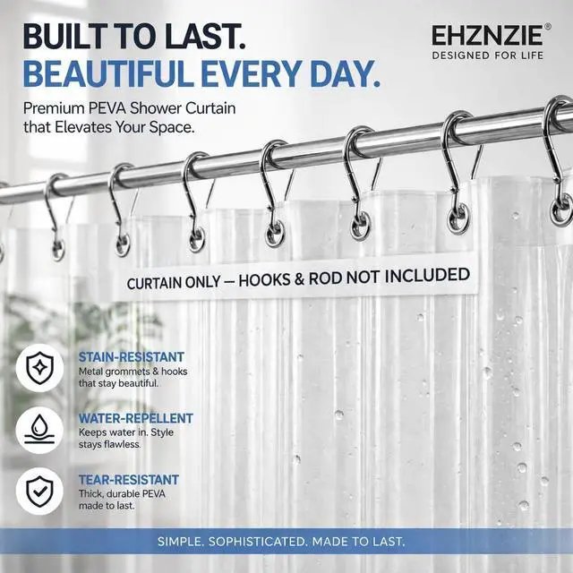 Alt view image 3 of 5 - 72"x72" Crystal Clear PEVA Shower Curtain Liner Waterproof Bath Liner with 3 Weighted Magnets, RustProof Metal Grommets, OdorFree PVCFree Bathroom Accessory