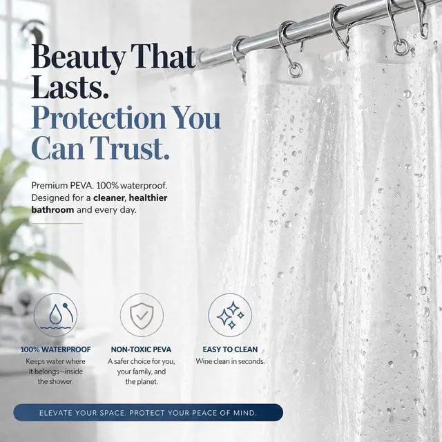 Alt view image 4 of 5 - 72"x72" Crystal Clear PEVA Shower Curtain Liner Waterproof Bath Liner with 3 Weighted Magnets, RustProof Metal Grommets, OdorFree PVCFree Bathroom Accessory