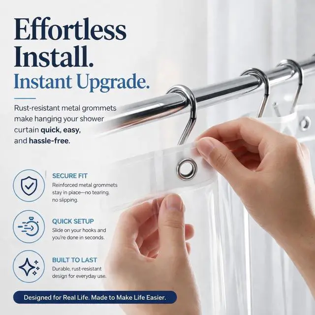 Alt view image 2 of 5 - 72"x72" Crystal Clear PEVA Shower Curtain Liner Waterproof Bath Liner with 3 Weighted Magnets, RustProof Metal Grommets, OdorFree PVCFree Bathroom Accessory