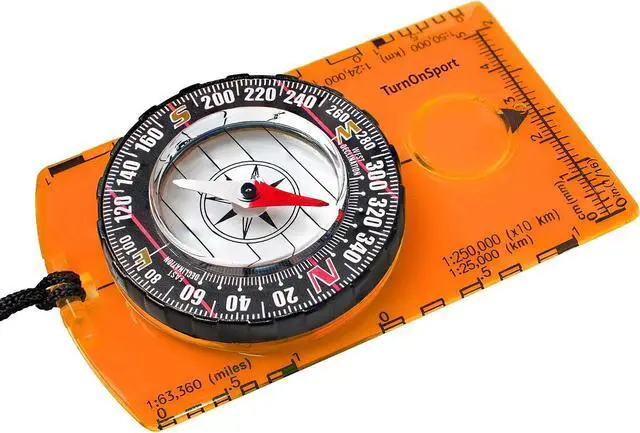 Main image of TurnOnSport Orienteering Baseplate Compass with Magnifying Glass 360° Rotating Bezel 1:24000 Scale Ruler LiquidFilled Magnetic Needle Portable Survival Compass for Hiking Camping Backpacking Kids Ad