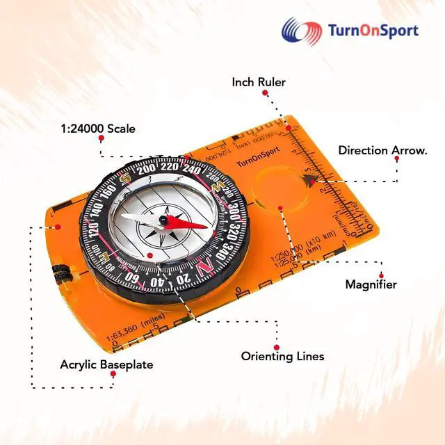 Alt view image 3 of 6 - TurnOnSport Orienteering Baseplate Compass with Magnifying Glass 360° Rotating Bezel 1:24000 Scale Ruler LiquidFilled Magnetic Needle Portable Survival Compass for Hiking Camping Backpacking Kids Ad
