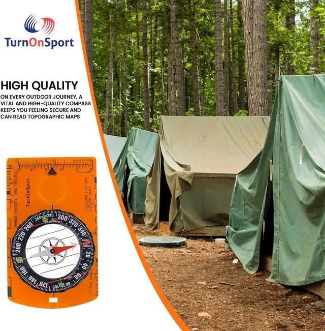 Alt view image 4 of 6 - TurnOnSport Orienteering Baseplate Compass with Magnifying Glass 360° Rotating Bezel 1:24000 Scale Ruler LiquidFilled Magnetic Needle Portable Survival Compass for Hiking Camping Backpacking Kids Ad