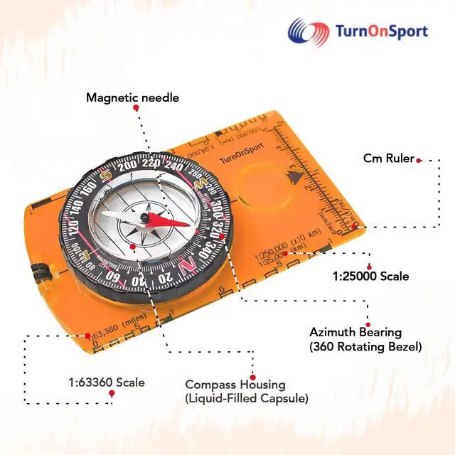 Alt view image 6 of 6 - TurnOnSport Orienteering Baseplate Compass with Magnifying Glass 360° Rotating Bezel 1:24000 Scale Ruler LiquidFilled Magnetic Needle Portable Survival Compass for Hiking Camping Backpacking Kids Ad