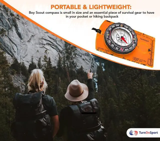 Alt view image 2 of 6 - TurnOnSport Orienteering Baseplate Compass with Magnifying Glass 360° Rotating Bezel 1:24000 Scale Ruler LiquidFilled Magnetic Needle Portable Survival Compass for Hiking Camping Backpacking Kids Ad