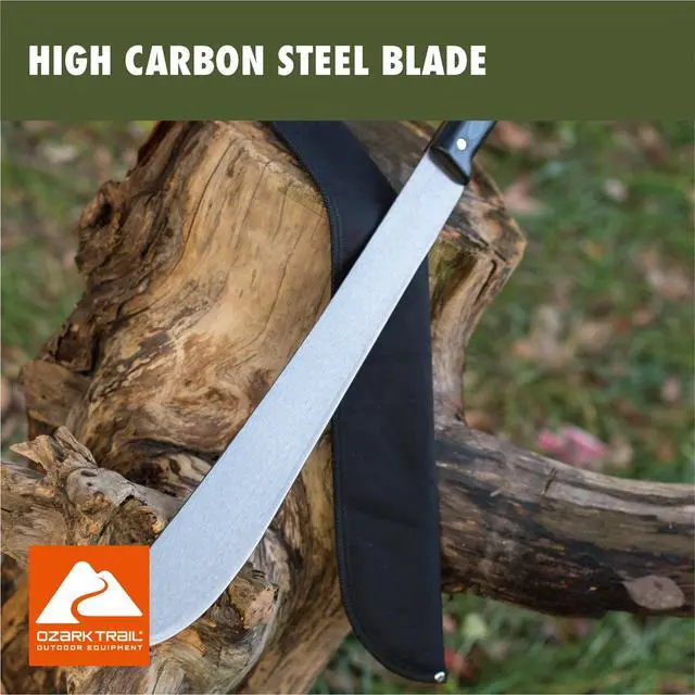 Alt view image 6 of 7 - Ozark Trail 18 Inch HighCarbonSteel Machete with Canvas Sheath Ergonomic ComfortGrip Handle HeavyDuty Cutting Tool for Brush Clearing Camping Yard Outdoor Work