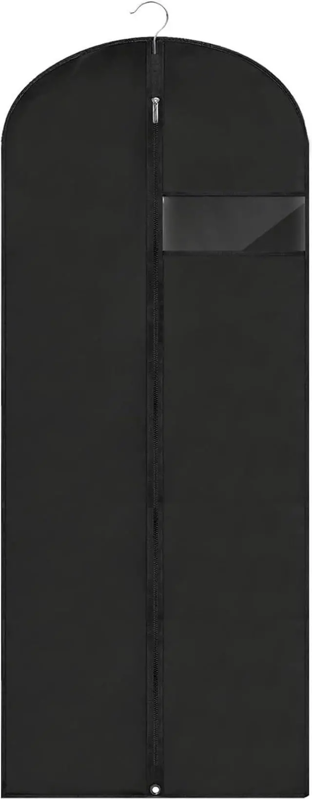 Main image of 60 Inch Long Garment Bags for Gowns Black, Hanging Clothes Storage Suit Cover with Clear Window, Foldable DustProof Dress Garment Bag for Travel & Closet Storage