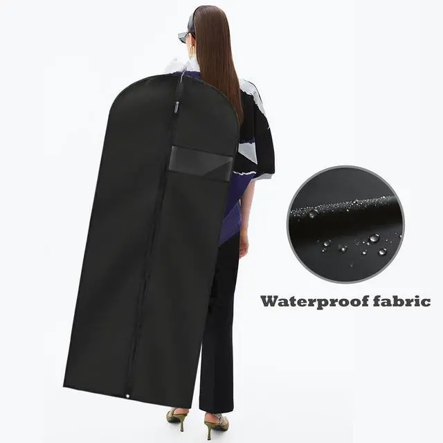 Alt view image 2 of 5 - 60 Inch Long Garment Bags for Gowns Black, Hanging Clothes Storage Suit Cover with Clear Window, Foldable DustProof Dress Garment Bag for Travel & Closet Storage