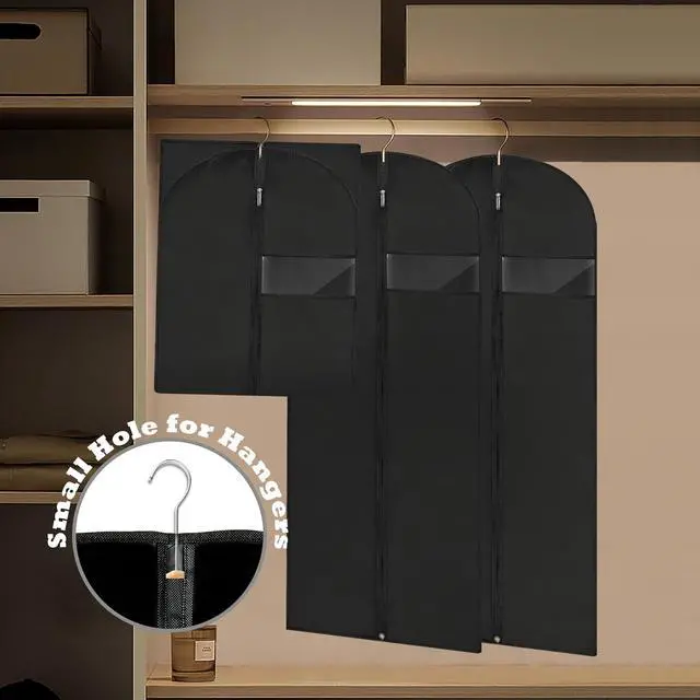 Alt view image 4 of 5 - 60 Inch Long Garment Bags for Gowns Black, Hanging Clothes Storage Suit Cover with Clear Window, Foldable DustProof Dress Garment Bag for Travel & Closet Storage