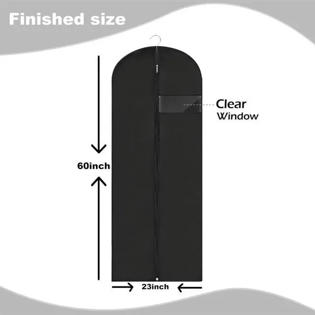 Alt view image 5 of 5 - 60 Inch Long Garment Bags for Gowns Black, Hanging Clothes Storage Suit Cover with Clear Window, Foldable DustProof Dress Garment Bag for Travel & Closet Storage