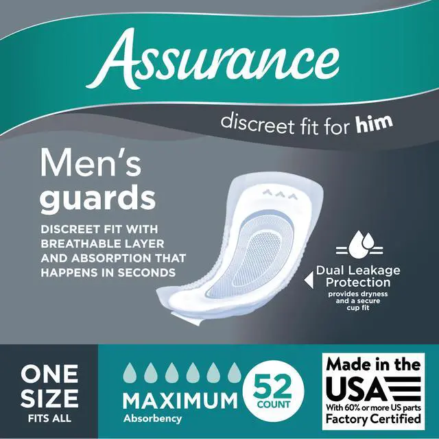 Alt view image 3 of 6 - 52Count Incontinence Pads for Men, Maximum Absorbency OneSizeFitsAll Male Guards, OdorControl LeakBarrier Breathable IndividuallyWrapped BladderControl Liners
