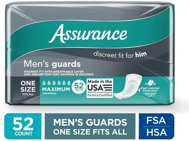 Main image of 52Count Incontinence Pads for Men, Maximum Absorbency OneSizeFitsAll Male Guards, OdorControl LeakBarrier Breathable IndividuallyWrapped BladderControl Liners