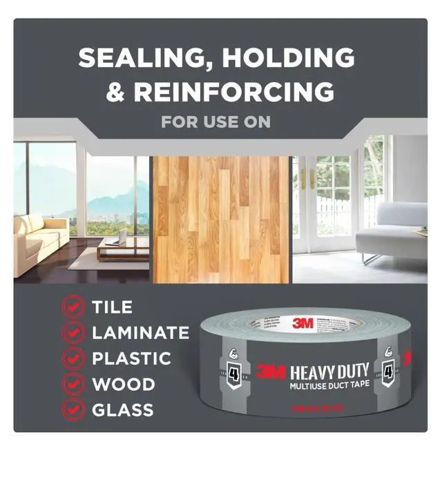 Alt view image 3 of 3 - 1.88 in x 45 yd White HeavyDuty Duct Tape, MultiSurface Industrial Adhesive Waterproof Flexible Repair Tape for Home Office Jobsite Sealing Reinforcing Labeling Indoor Use, 1 Roll