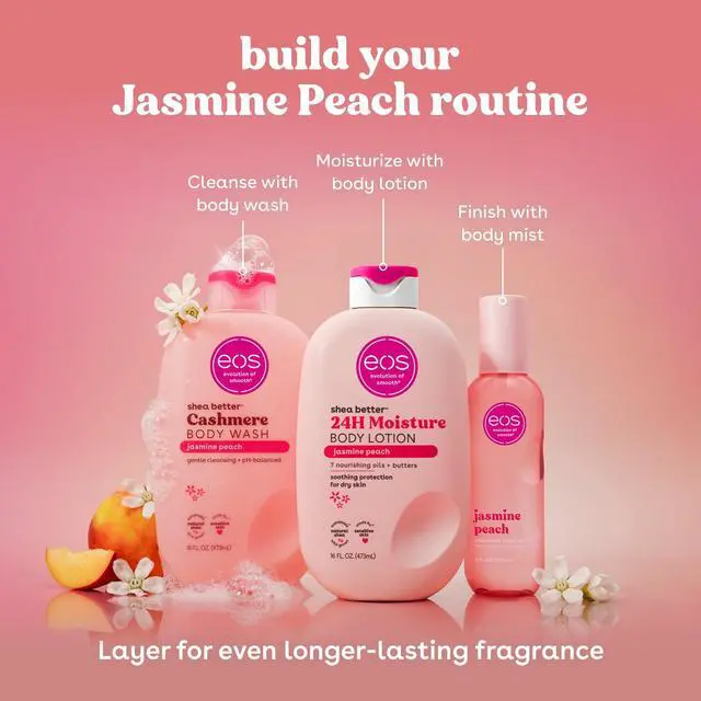 Alt view image 2 of 6 - 16 fl oz Jasmine Peach Creamy Gel Body Wash, Moisturizing Shower Gel with Shea Butter Cocoa Butter VitaminE, pHBalanced Gentle Cleanser for Sensitive Skin, Vegan CrueltyFree Hydrating Body Soap