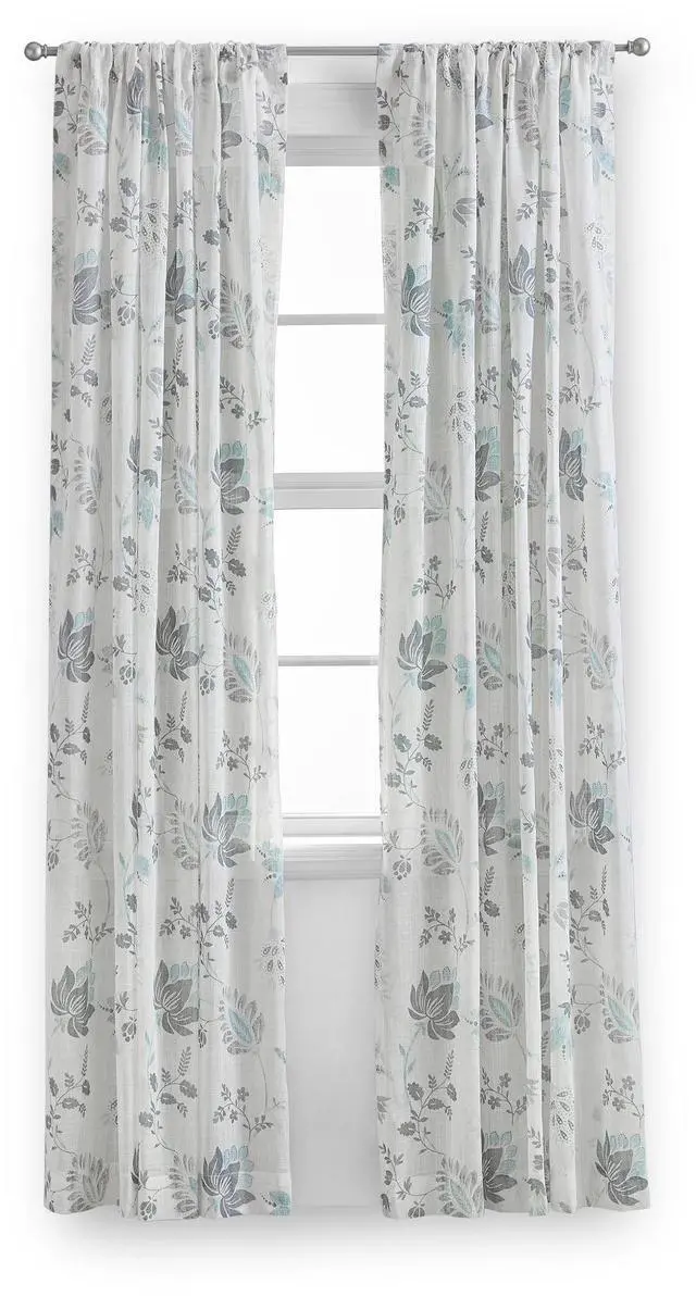 Main image of Mainstays Blue Floral 100% Cotton Sheer Curtain Panel, Rod Pocket Single Window Curtain, Light Blue, 50" W x 63" L, OEKOTEX Certified