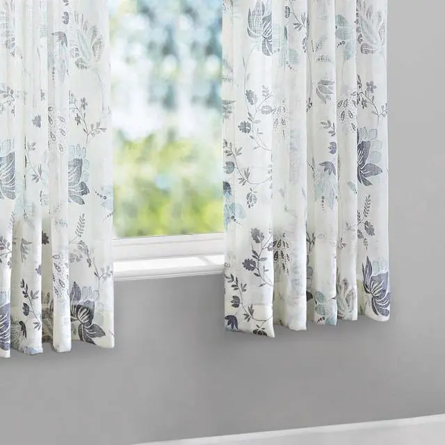 Alt view image 2 of 5 - Mainstays Blue Floral 100% Cotton Sheer Curtain Panel, Rod Pocket Single Window Curtain, Light Blue, 50" W x 63" L, OEKOTEX Certified