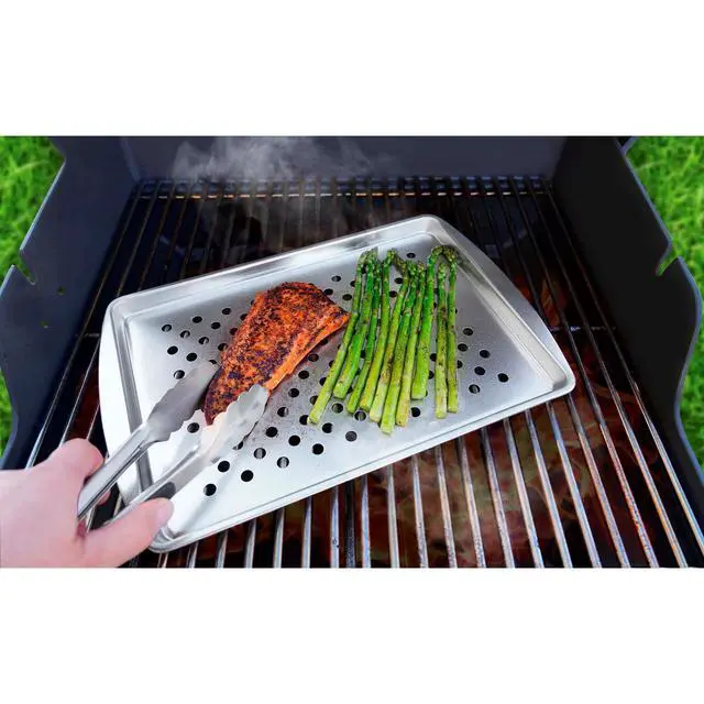 Alt view image 4 of 7 - (4Pack) Expert Grill Steel Barbecue Grill Tray, 13.2" x 9.2" Interior Size, NonStick Grilling Basket for Fish, Shrimp & Vegetables, Outdoor BBQ Accessories