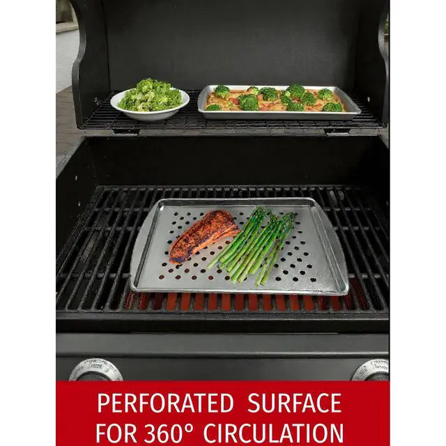 Alt view image 5 of 7 - (4Pack) Expert Grill Steel Barbecue Grill Tray, 13.2" x 9.2" Interior Size, NonStick Grilling Basket for Fish, Shrimp & Vegetables, Outdoor BBQ Accessories