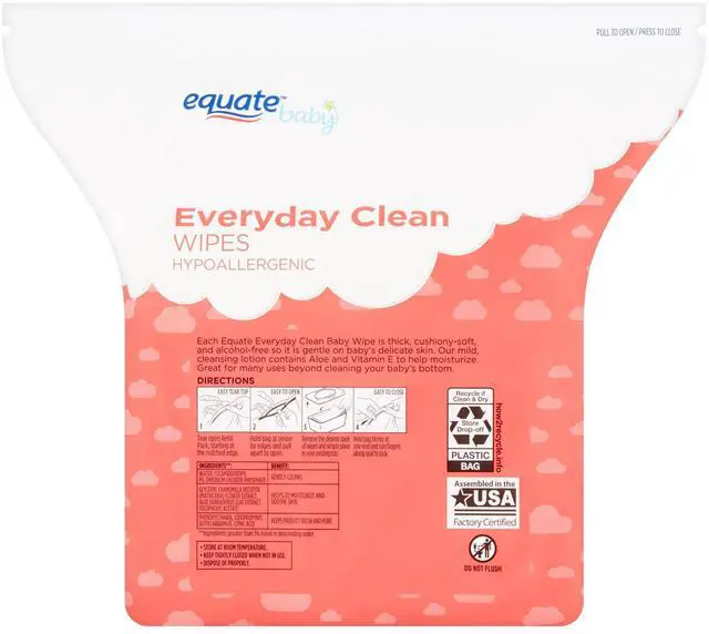 Alt view image 4 of 4 - Equate FragranceFree Baby Wipes with Aloe Vera & Vitamin E, Hypoallergenic Everyday Cleansing Wet Wipes, 240Count