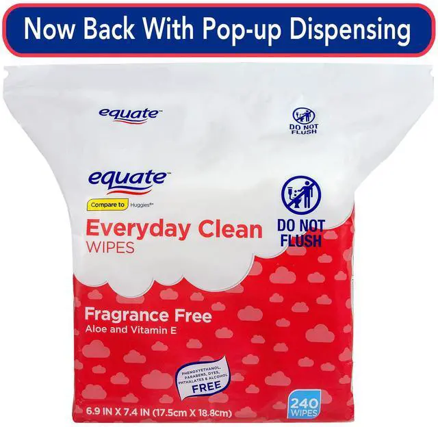 Alt view image 3 of 4 - Equate FragranceFree Baby Wipes with Aloe Vera & Vitamin E, Hypoallergenic Everyday Cleansing Wet Wipes, 240Count