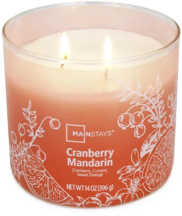 Main image of Mainstays 3Wick Ombre Wrap Jar Candle, Cranberry Mandarin Scent, 14 oz, LongLasting 65Hour Burn Time, Decorative Home Fragrance Candle