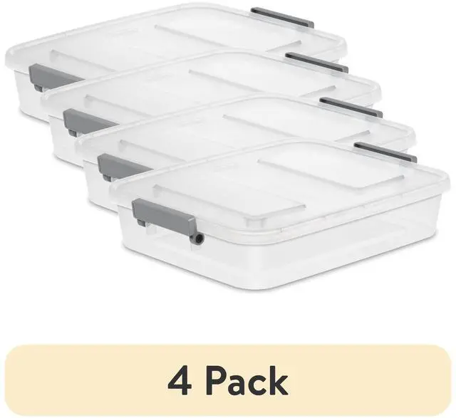 Main image of (4Pack) Sterilite 6.2 Quart Modular Latching Clear Plastic Storage Bin, WriteOn ID Latches, Gray, Stackable Organizer Container