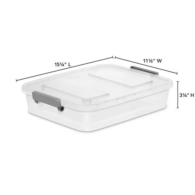 Alt view image 2 of 6 - (4Pack) Sterilite 6.2 Quart Modular Latching Clear Plastic Storage Bin, WriteOn ID Latches, Gray, Stackable Organizer Container