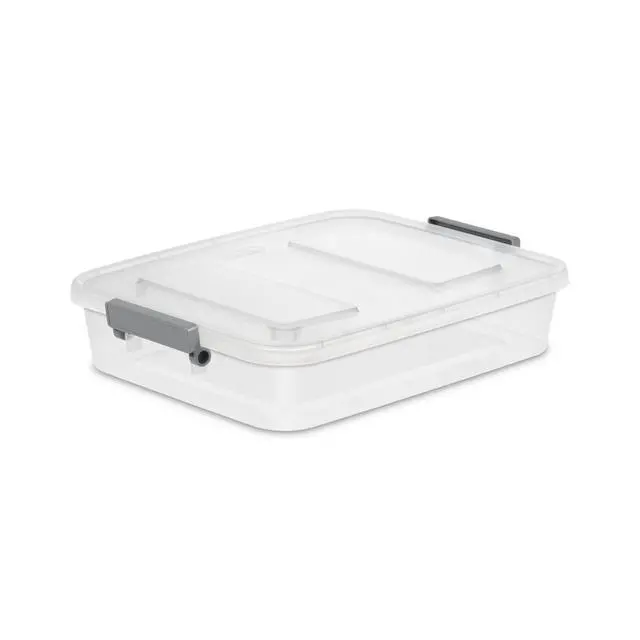 Alt view image 5 of 6 - (4Pack) Sterilite 6.2 Quart Modular Latching Clear Plastic Storage Bin, WriteOn ID Latches, Gray, Stackable Organizer Container