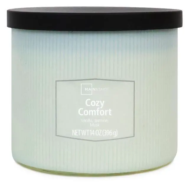 Alt view image 5 of 6 - Mainstays Cozy Comfort 3Wick Textured Wrapped Scented Candle, 14 oz, Vanilla Jasmine Musk Fragrance, Up to 65Hour LongLasting Burn Jar Candle
