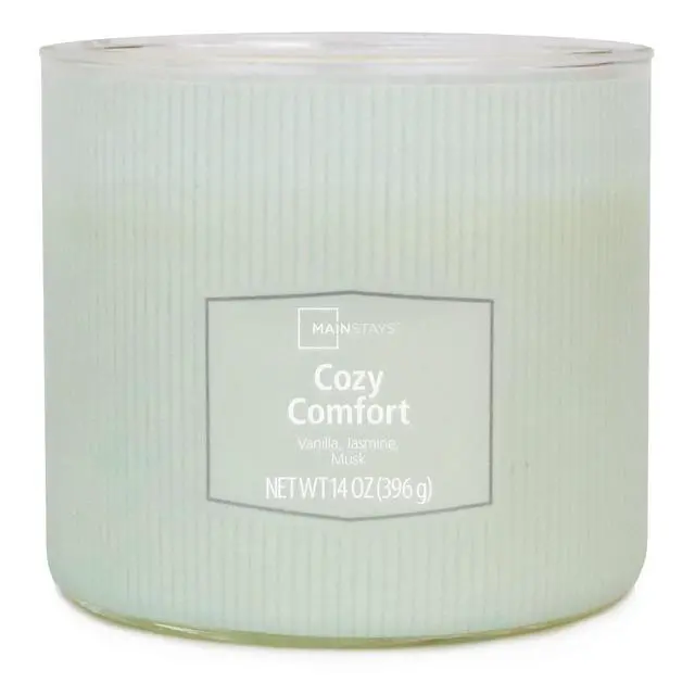 Alt view image 3 of 6 - Mainstays Cozy Comfort 3Wick Textured Wrapped Scented Candle, 14 oz, Vanilla Jasmine Musk Fragrance, Up to 65Hour LongLasting Burn Jar Candle
