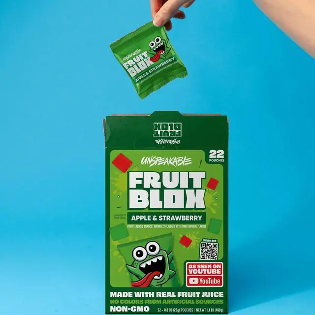Alt view image 3 of 6 - FruitBlox Unspeakable Apple Strawberry Fruit Snacks, 22Count Individual Pouches, Vegan GlutenFree Fruit Gummy Snacks Made With Real Fruit Juice